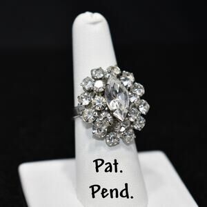 Vintage Clear Rhinestone Ring, Adjustable, 1950s Jewelry